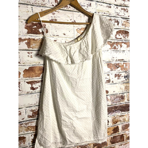 Anthropologie Cloth & Stone Pure Tencel Textured Ruffle One Shoulder Dress - Picture 3 of 9